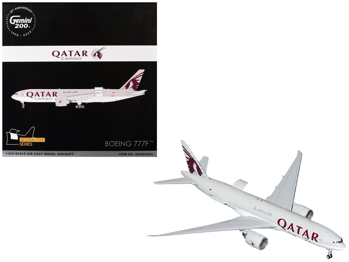 Boeing 777F Commercial Aircraft "Qatar Cargo" (A7-BFT) Gray with Tail Graphics "Gemini 200 - Interactive" Series 1/200 Diecast Model Airplane by GeminiJets LuxuryLifeWay Online Store