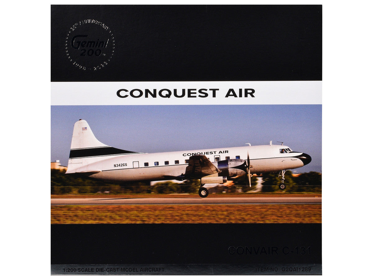 Convair C-131 Commercial Aircraft "Conquest Air Cargo" (N342GS) White with Black Tail Stripes "Gemini 200" Series 1/200 Diecast Model Airplane by GeminiJets LuxuryLifeWay Online Store