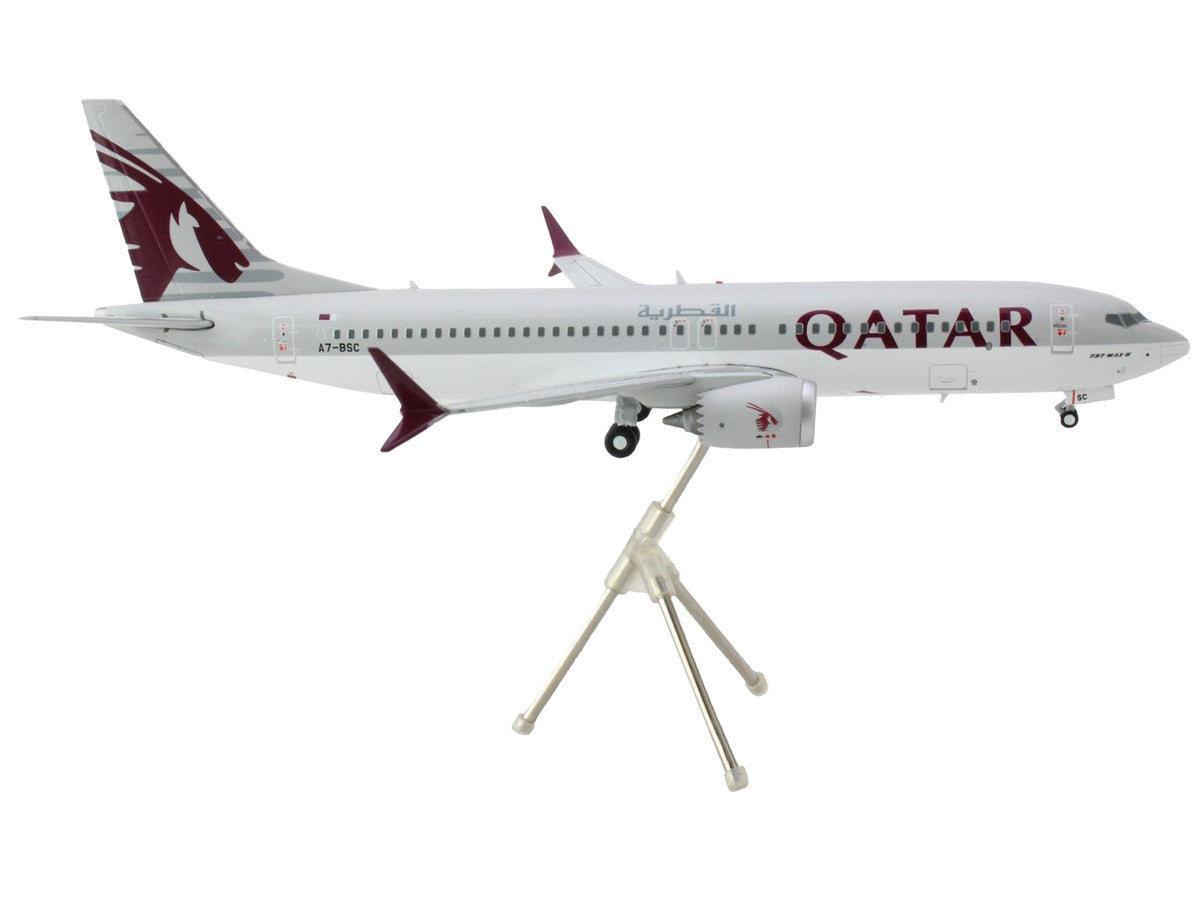 Boeing 737 MAX 8 Commercial Aircraft "Qatar Airways" Gray and White with Tail Graphics "Gemini 200" Series 1/200 Diecast Model Airplane by GeminiJets LuxuryLifeWay Online Store
