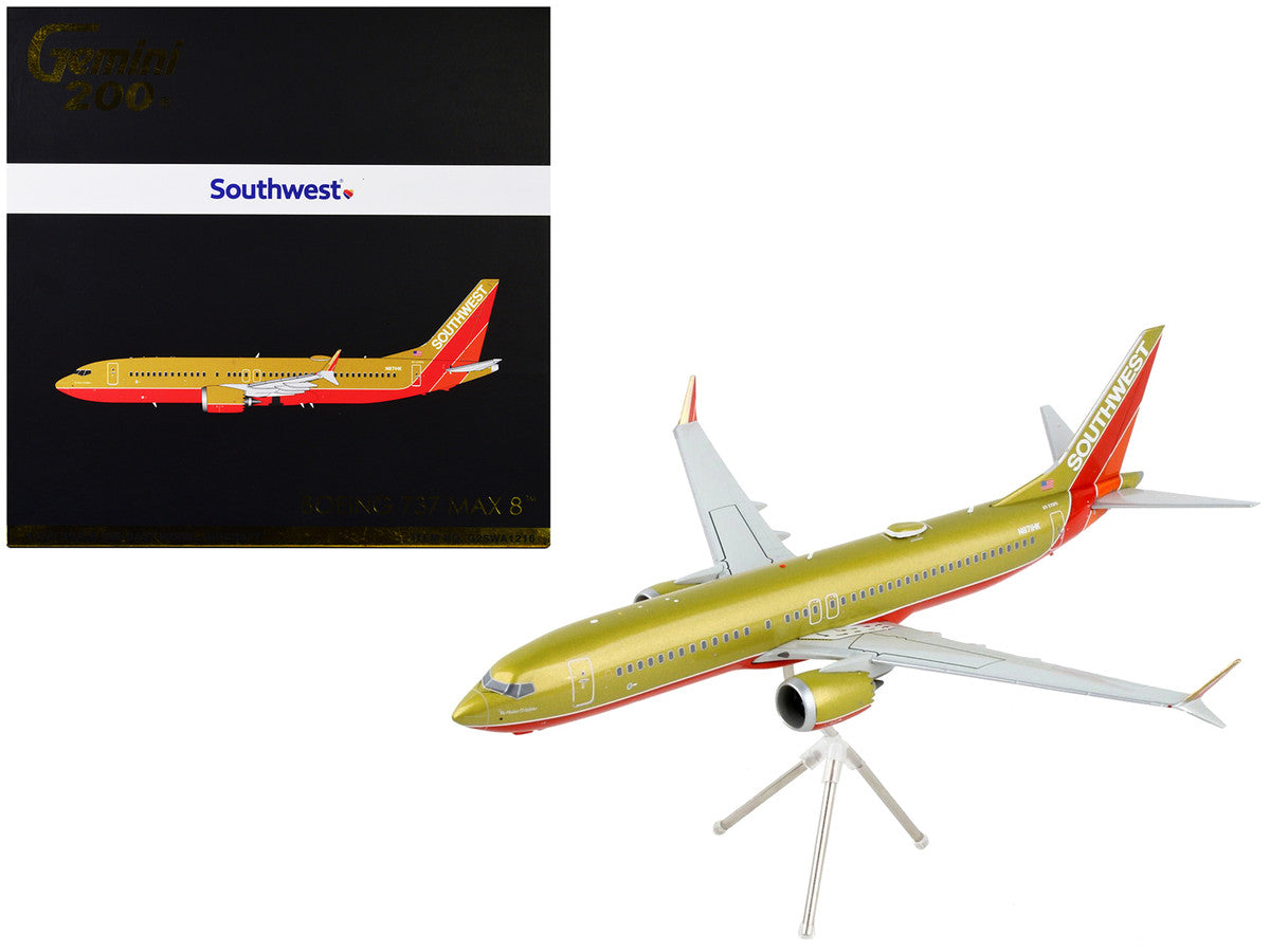 Boeing 737 MAX 8 Commercial Aircraft "Southwest Airlines" Gold and Red "Gemini 200" Series 1/200 Diecast Model Airplane by GeminiJets LuxuryLifeWay Online Store