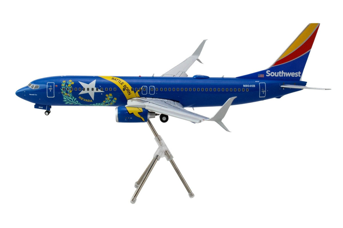 Boeing 737-800 Commercial Aircraft with Flaps Down "Southwest Airlines - Nevada One" (N8646B) Blue with Tail Stripes "Gemini 200" Series 1/200 Diecast Model Airplane by GeminiJets LuxuryLifeWay Online Store