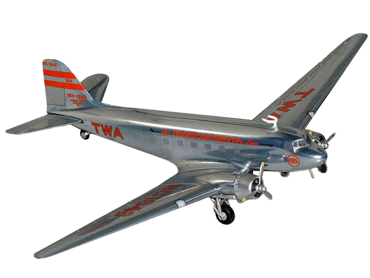 Douglas DC-3 Commercial Aircraft "TWA (Trans World Airlines)" (NC1943) Polished Metal Finish with Red Tail Stripes "Gemini 200" Series 1/200 Diecast Model Airplane by GeminiJets LuxuryLifeWay Online Store