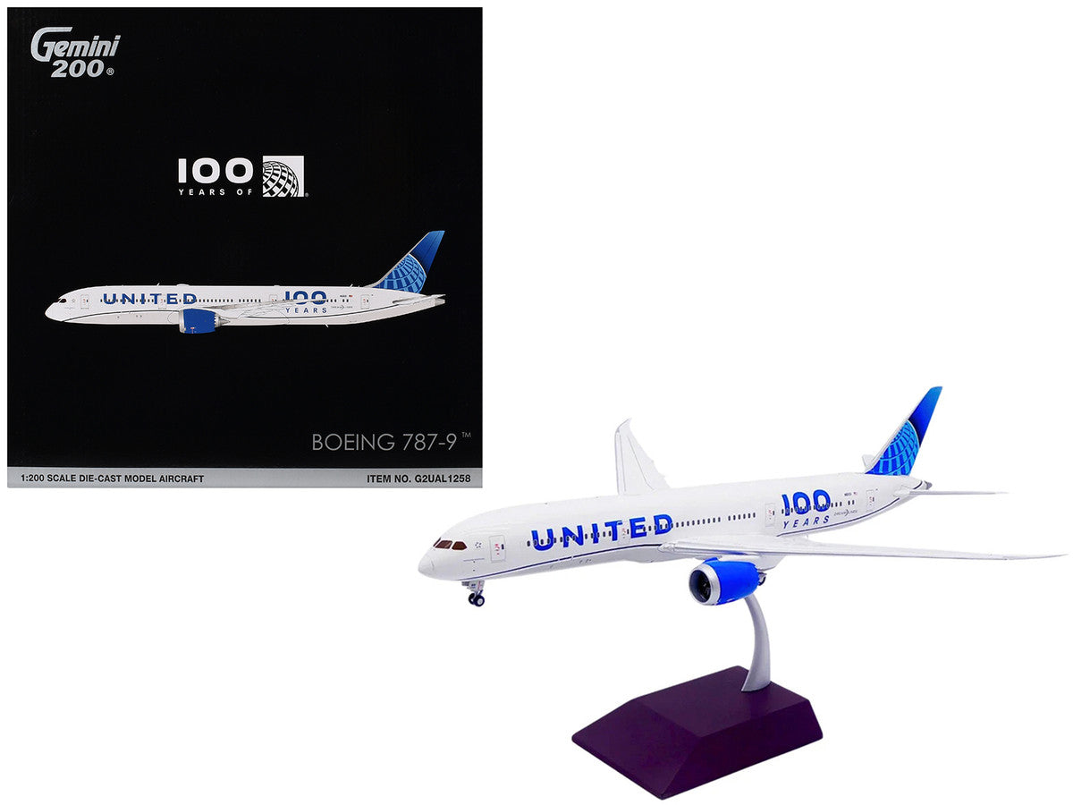 Boeing 787-9 Commercial Aircraft "United Airlines 100 Years" (N61101) White with Graphics and Blue Tail "Gemini 200" Series 1/200 Diecast Model by GeminiJets LuxuryLifeWay Online Store