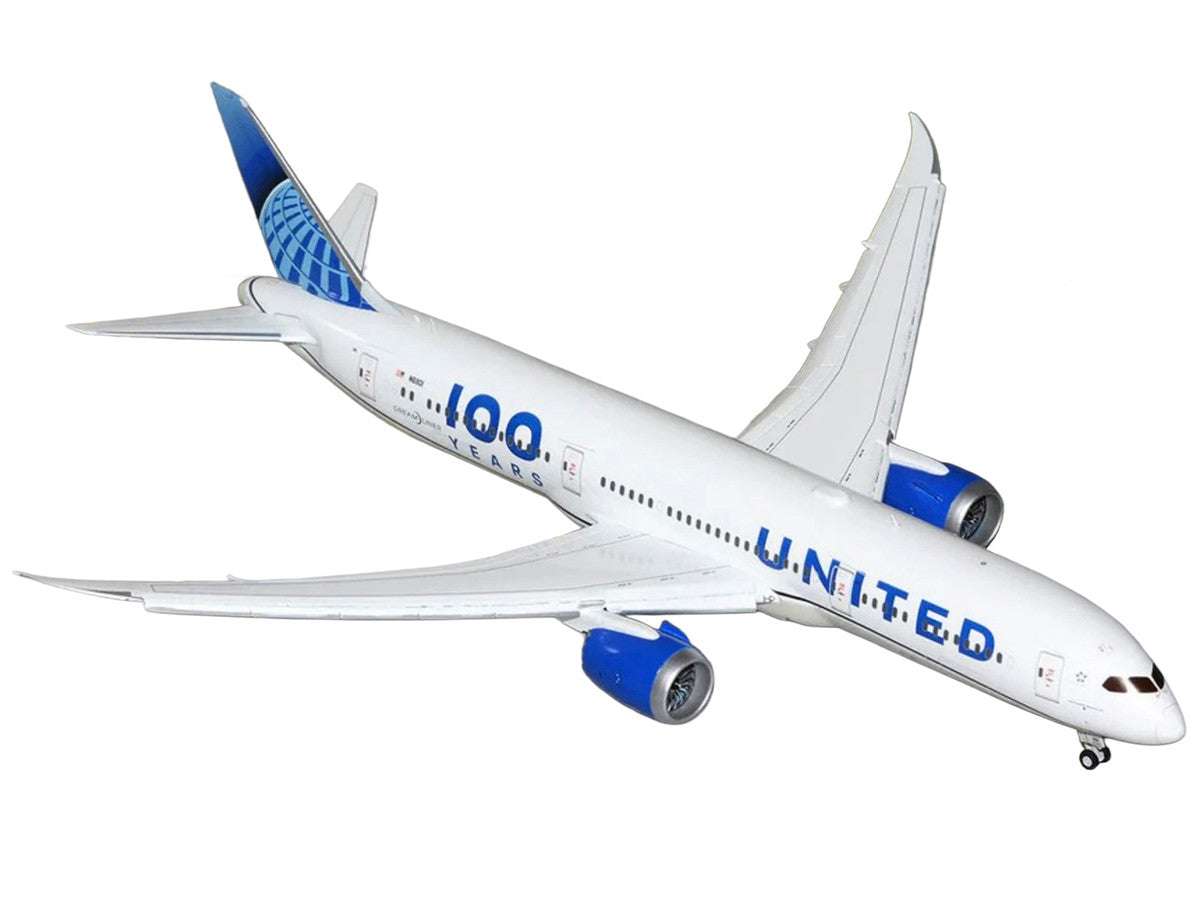 Boeing 787-9 Commercial Aircraft with Flaps Down "United Airlines 100 Years" (N61101) White with Graphics and Blue Tail "Gemini 200" Series 1/200 Diecast Model by GeminiJets LuxuryLifeWay Online Store