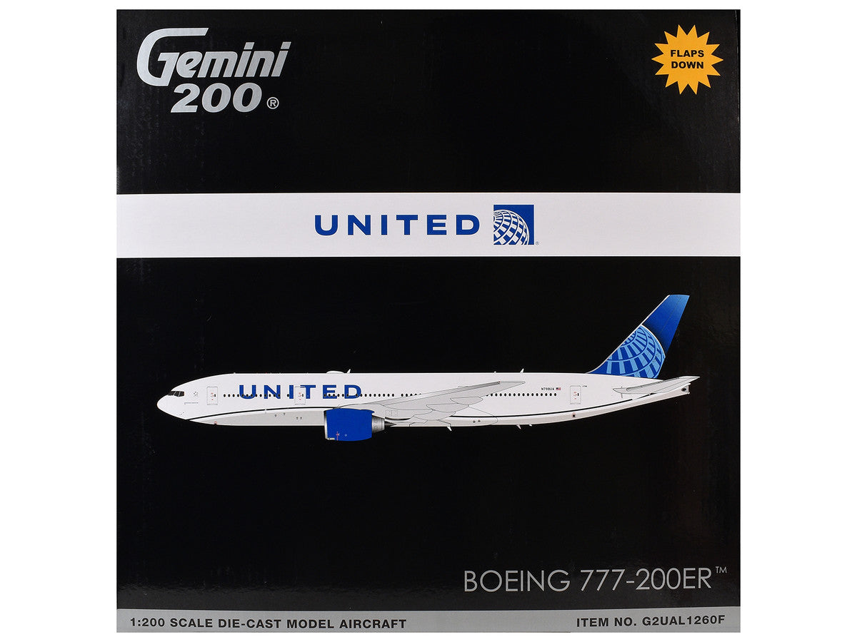 Boeing 777-200ER Commercial Aircraft with Flaps Down "United Airlines" (N798UA) White with Blue Tail "Gemini 200" Series 1/200 Diecast Model by GeminiJets LuxuryLifeWay Online Store
