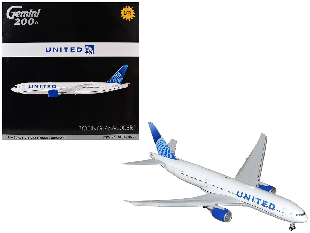 Boeing 777-200ER Commercial Aircraft with Flaps Down "United Airlines" (N798UA) White with Blue Tail "Gemini 200" Series 1/200 Diecast Model by GeminiJets LuxuryLifeWay Online Store