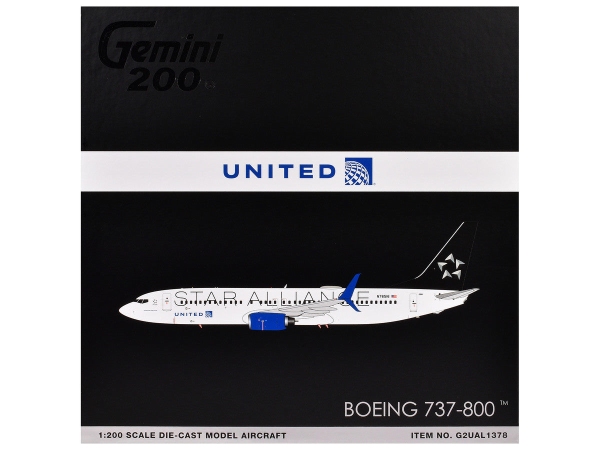 Boeing 737-800 Commercial Aircraft "United Airlines Star Alliance" (N76516) White with Black Tail "Gemini 200" Series 1/200 Diecast Model Airplane by GeminiJets LuxuryLifeWay Online Store