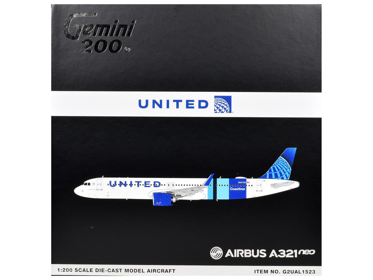 Airbus A321neo Commercial Aircraft "United Airlines Coastliner" (N94750) White with Blue Stripes "Gemini 200" Series 1/200 Diecast Model Airplane by GeminiJets LuxuryLifeWay Online Store