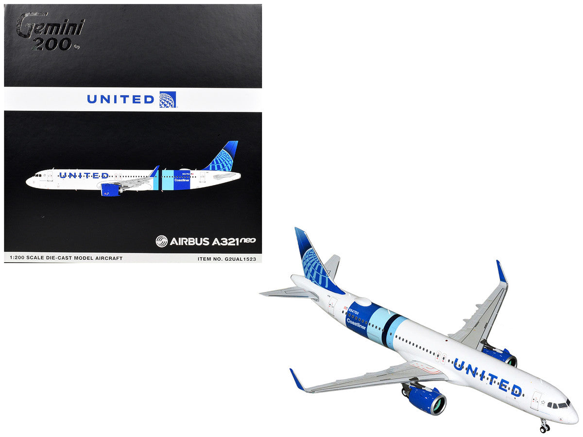 Airbus A321neo Commercial Aircraft "United Airlines Coastliner" (N94750) White with Blue Stripes "Gemini 200" Series 1/200 Diecast Model Airplane by GeminiJets LuxuryLifeWay Online Store