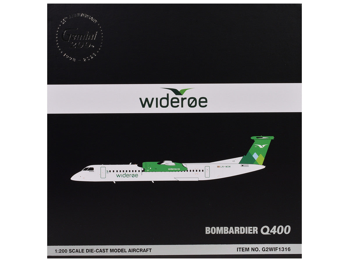 Bombardier Q400 Commercial Aircraft "Wideroe" (LN-WDM) White with Green Tail "Gemini 200" Series 1/200 Diecast Model Airplane by GeminiJets LuxuryLifeWay Online Store
