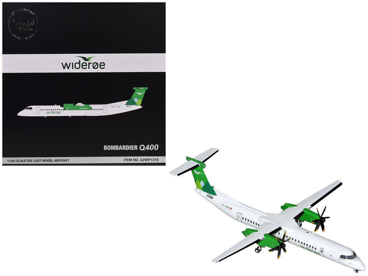 Bombardier Q400 Commercial Aircraft "Wideroe" (LN-WDM) White with Green Tail "Gemini 200" Series 1/200 Diecast Model Airplane by GeminiJets LuxuryLifeWay Online Store