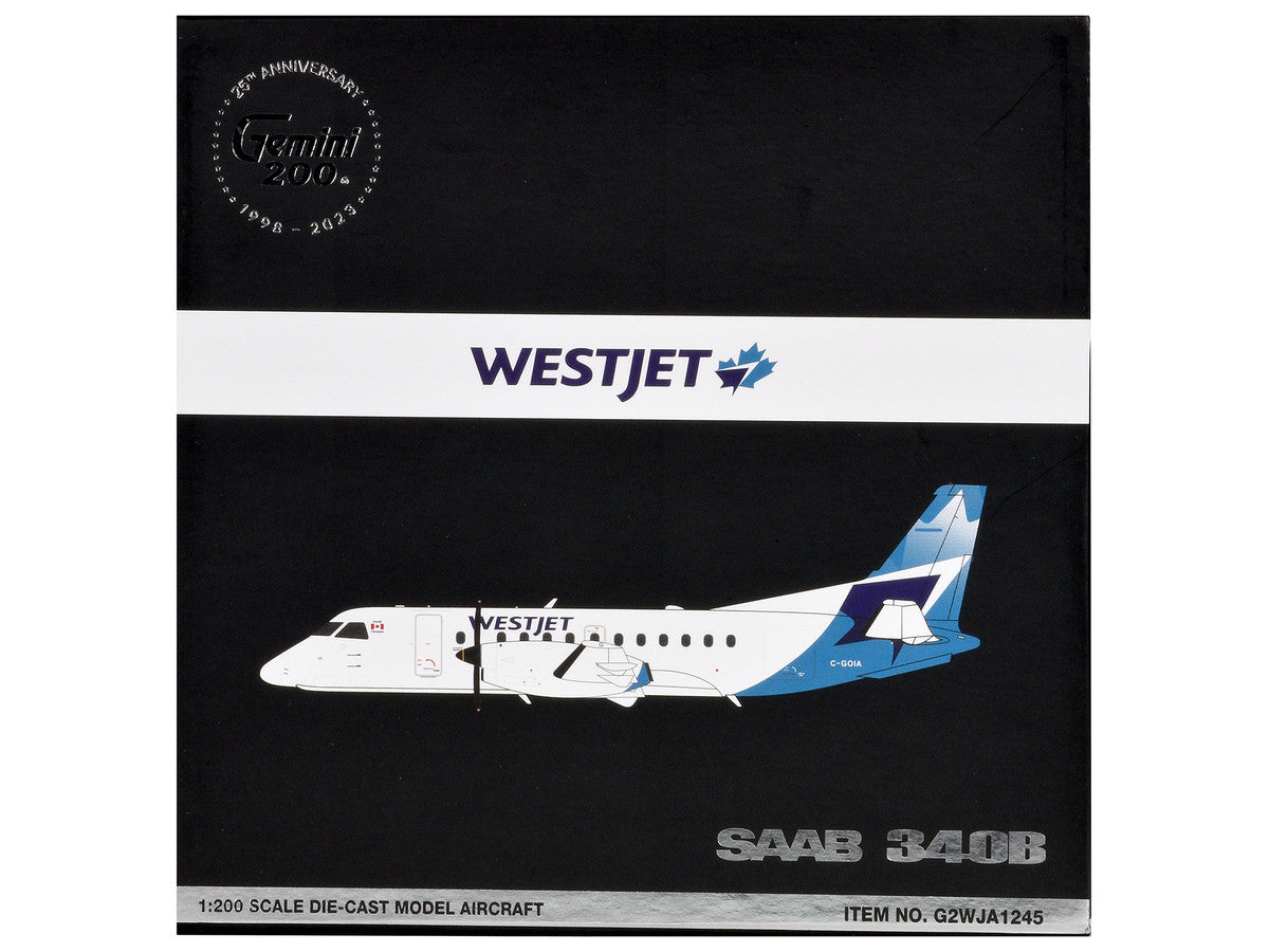 Saab 340B Commercial Aircraft "WestJet" (C-GOIA) White with Blue Stripes and Tail "Gemini 200" Series 1/200 Diecast Model Airplane by GeminiJets LuxuryLifeWay Online Store