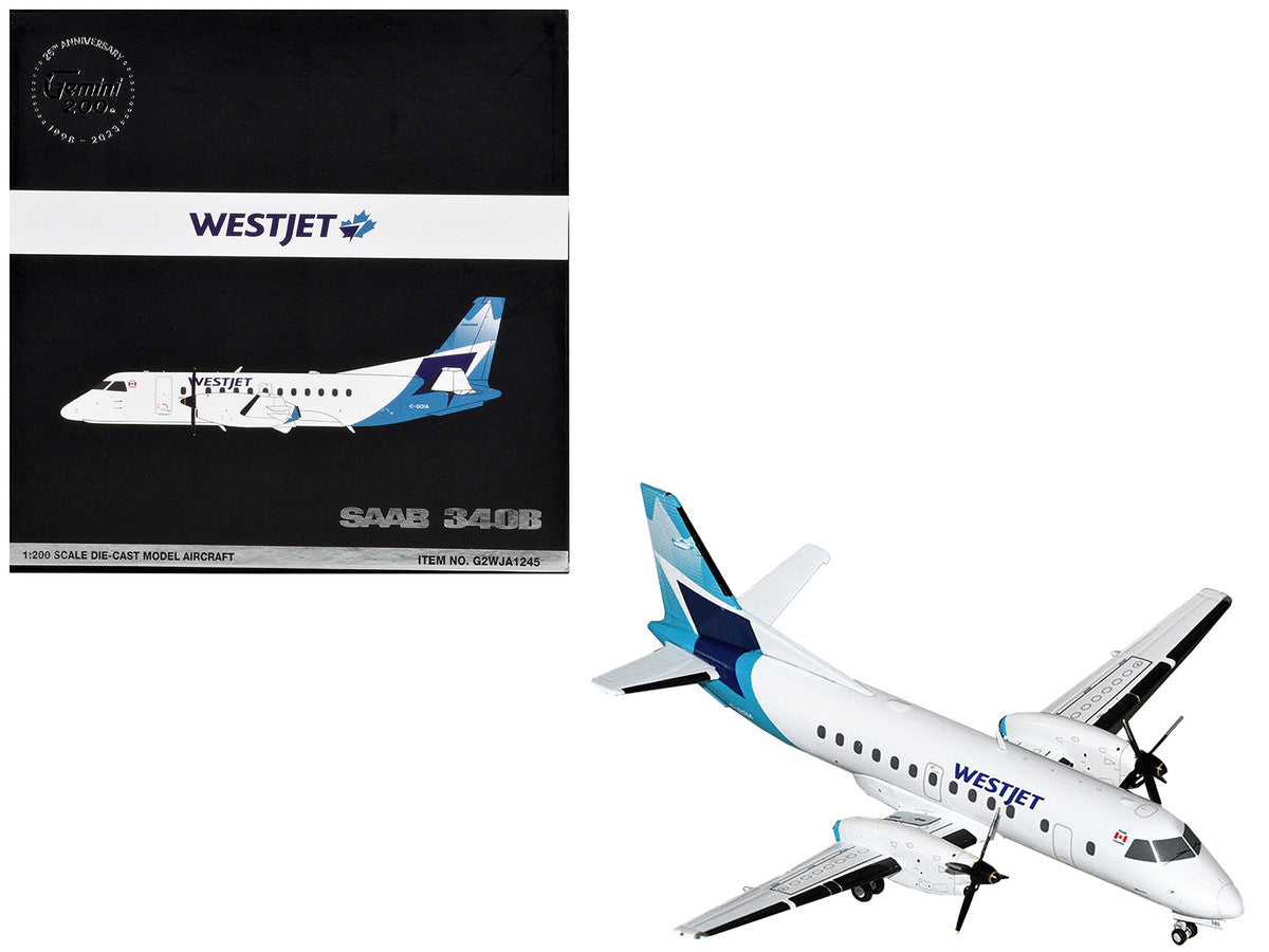 Saab 340B Commercial Aircraft "WestJet" (C-GOIA) White with Blue Stripes and Tail "Gemini 200" Series 1/200 Diecast Model Airplane by GeminiJets LuxuryLifeWay Online Store
