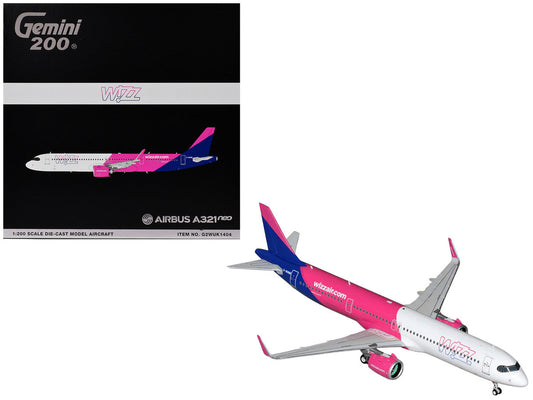 Airbus A321neo Commercial Aircraft "Wizz Air" (G-WUNB) White and Pink with Purple Tail "Gemini 200" Series 1/200 Diecast Model by GeminiJets LuxuryLifeWay Online Store