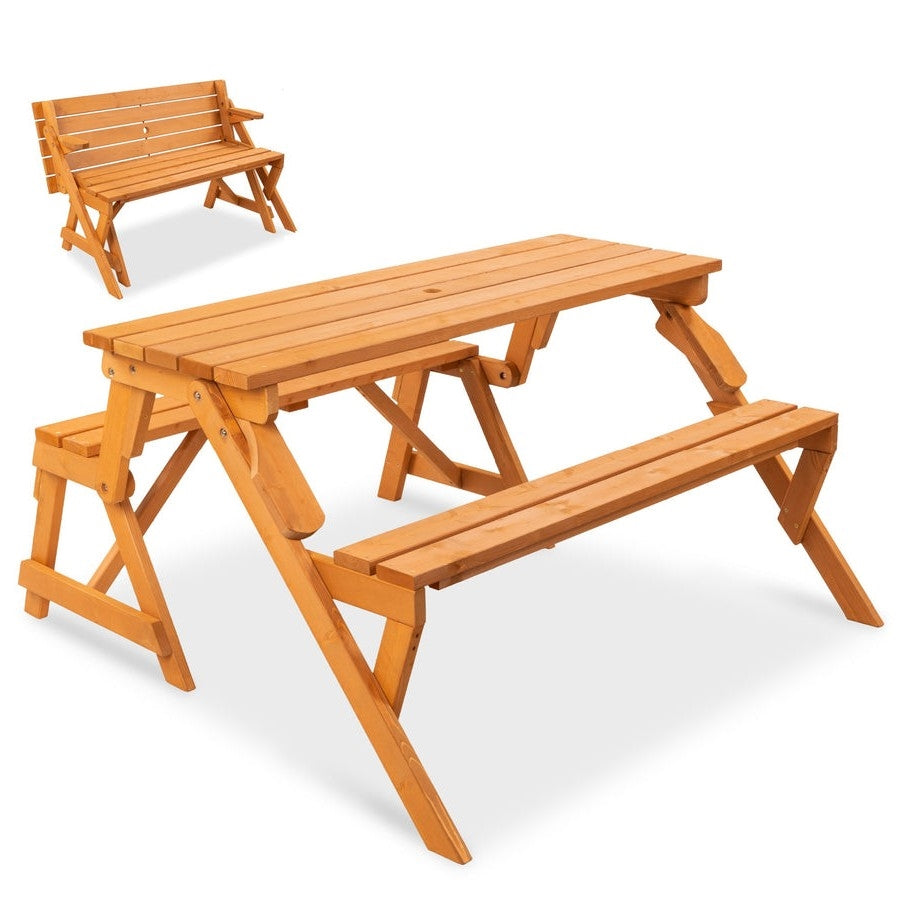 Outdoor Interchangeable 2 in 1 Multi-Use Wooden Picnic Table Garden Bench Umbrella Hole LuxuryLifeWay Online Store