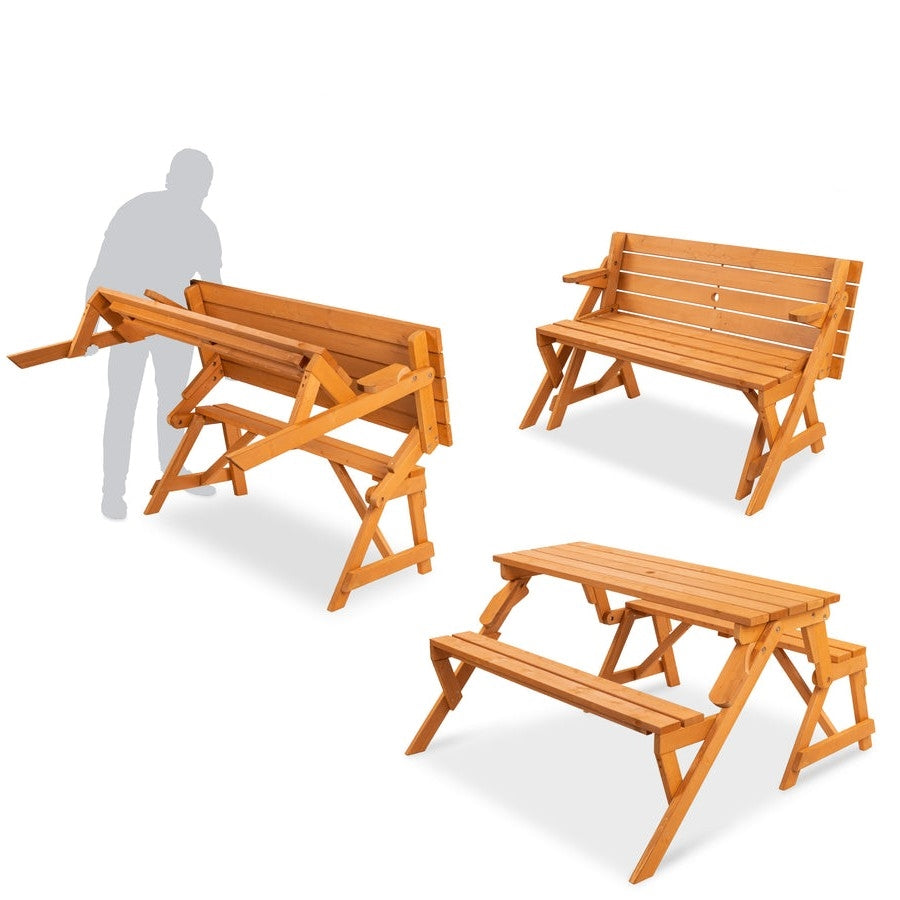 Outdoor Interchangeable 2 in 1 Multi-Use Wooden Picnic Table Garden Bench Umbrella Hole LuxuryLifeWay Online Store