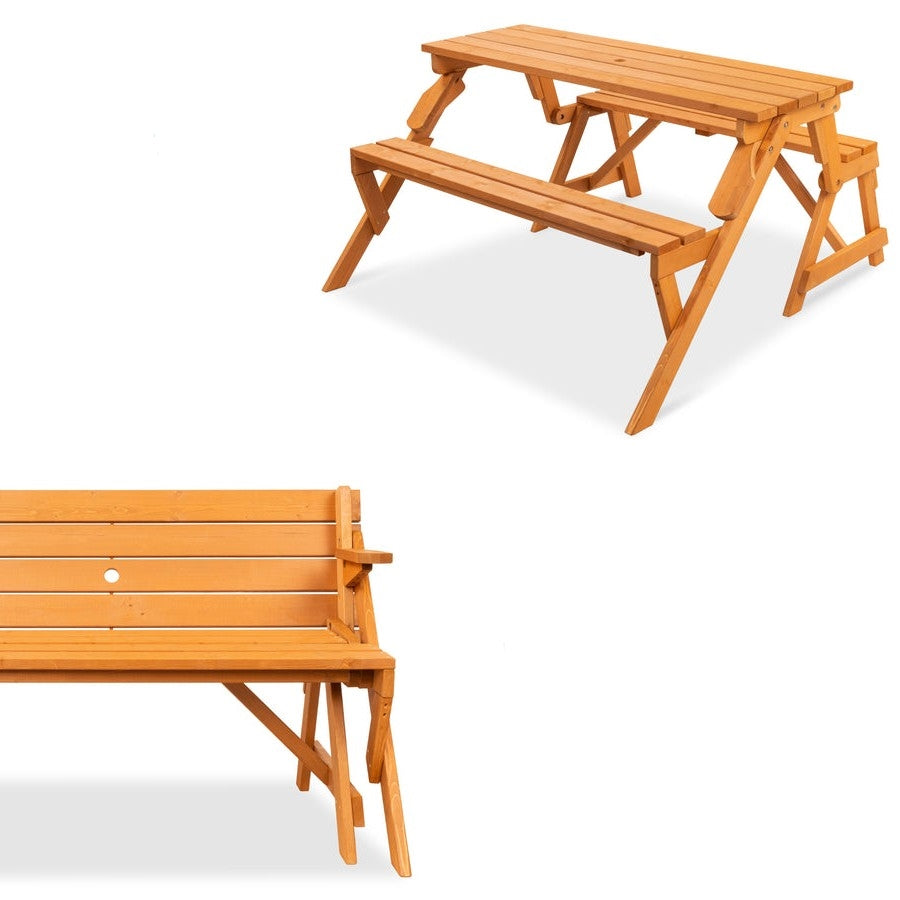 Outdoor Interchangeable 2 in 1 Multi-Use Wooden Picnic Table Garden Bench Umbrella Hole LuxuryLifeWay Online Store
