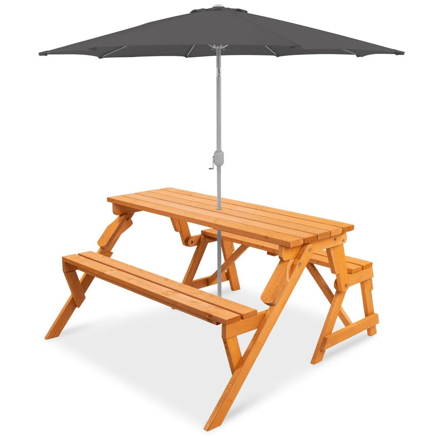 Outdoor Interchangeable 2 in 1 Multi-Use Wooden Picnic Table Garden Bench Umbrella Hole LuxuryLifeWay Online Store