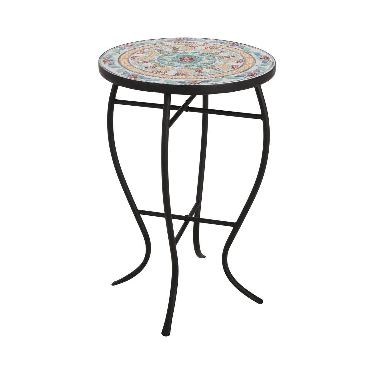 Round Mosaic Tile Bistro Style Outdoor Patio Table with Metal Base LuxuryLifeWay Online Store