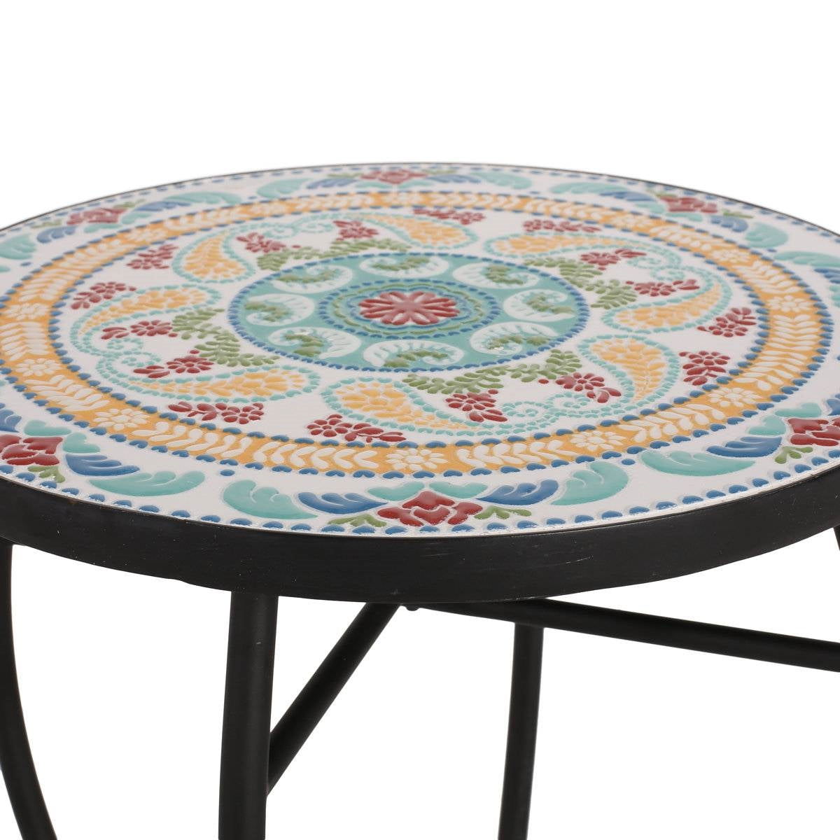 Round Mosaic Tile Bistro Style Outdoor Patio Table with Metal Base LuxuryLifeWay Online Store