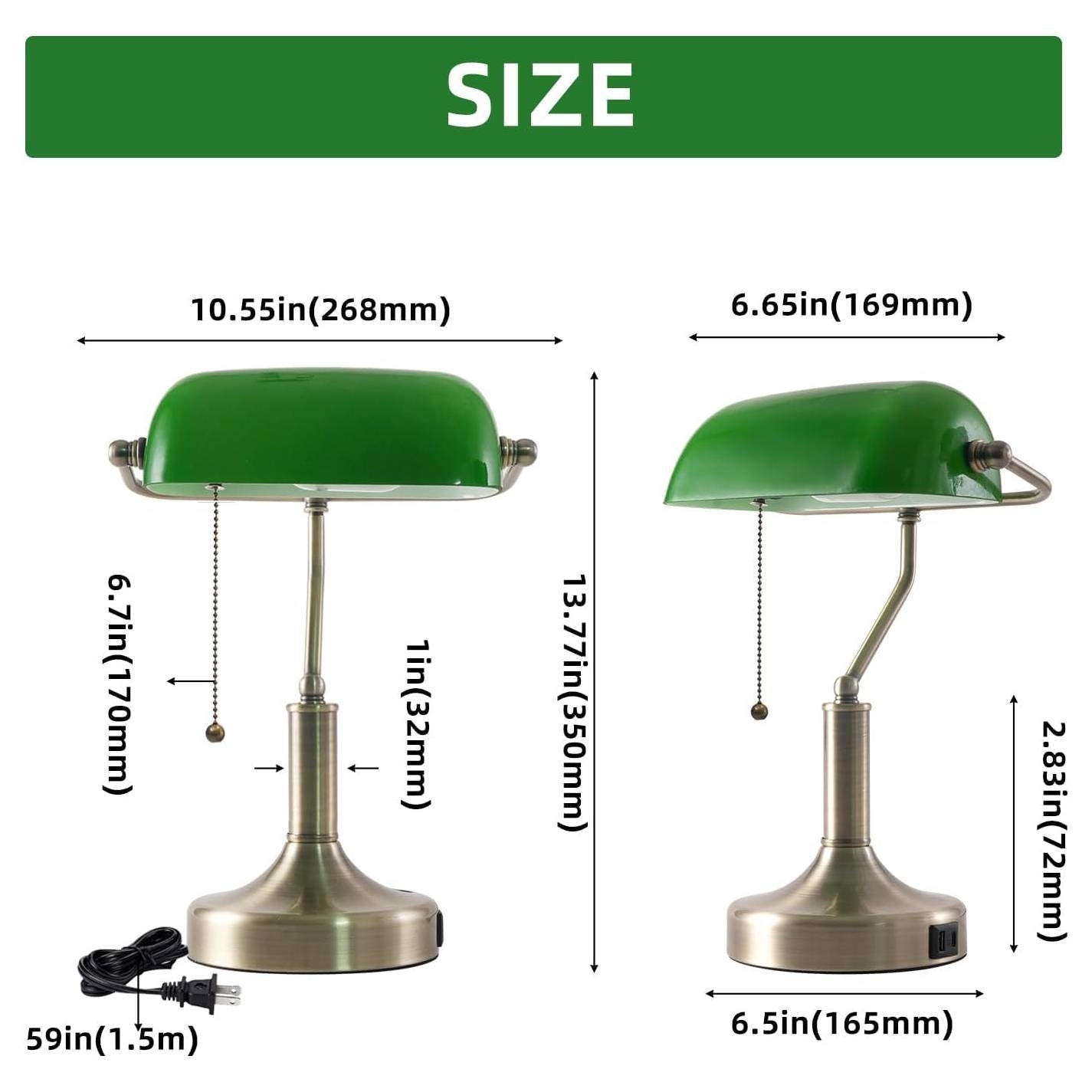 Traditional Bankers Desk Lamp Table Light with Green Glass Shade and USB Ports LuxuryLifeWay Online Store
