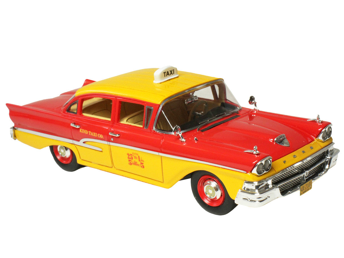 1958 Ford Custom 300 Taxi Cab "Kind Taxi Co." Red and Yellow with Yellow Interior Limited Edition to 200 pieces Worldwide 1/43 Model Car by Goldvarg Collection LuxuryLifeWay Online Store