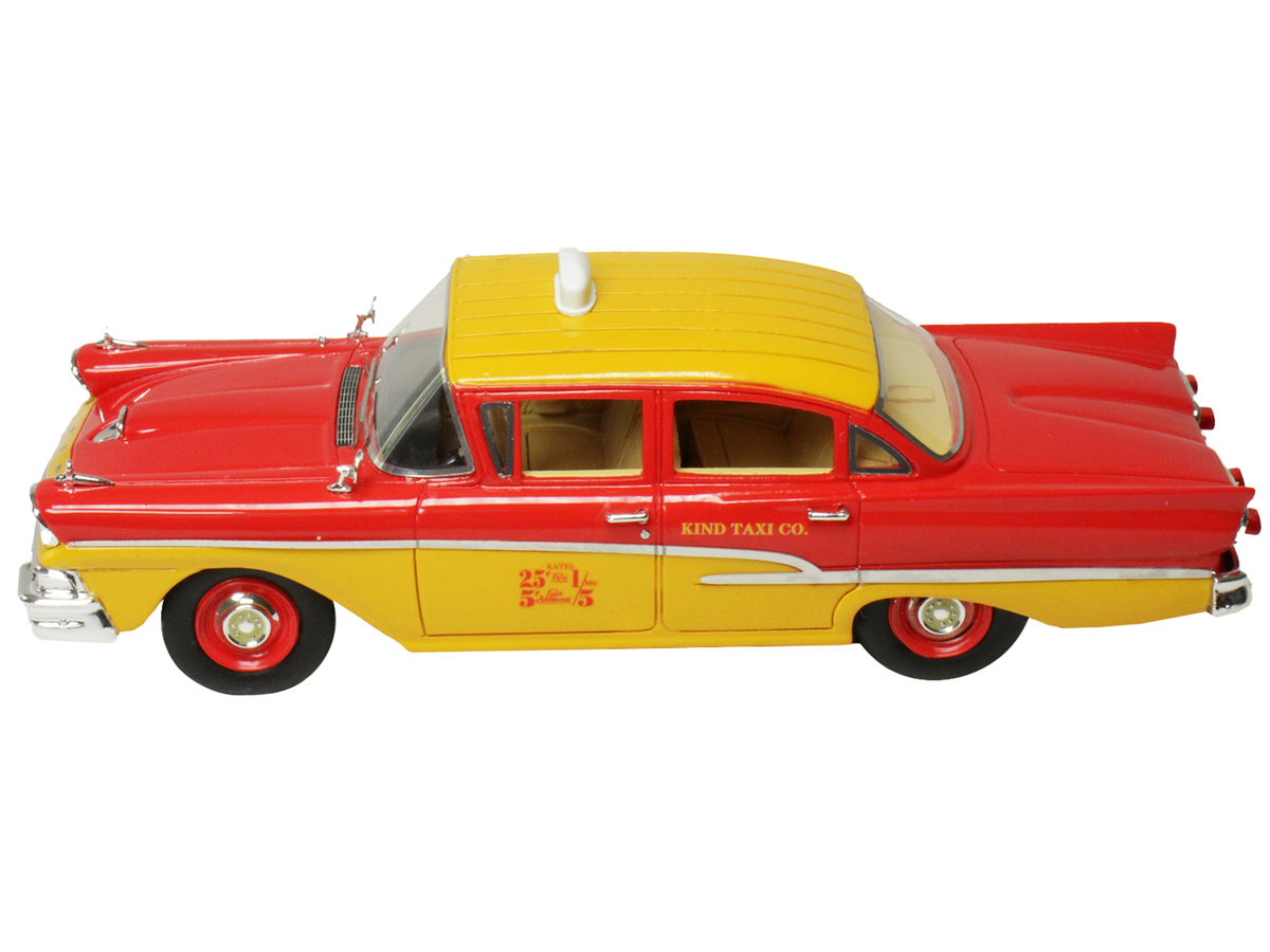 1958 Ford Custom 300 Taxi Cab "Kind Taxi Co." Red and Yellow with Yellow Interior Limited Edition to 200 pieces Worldwide 1/43 Model Car by Goldvarg Collection LuxuryLifeWay Online Store