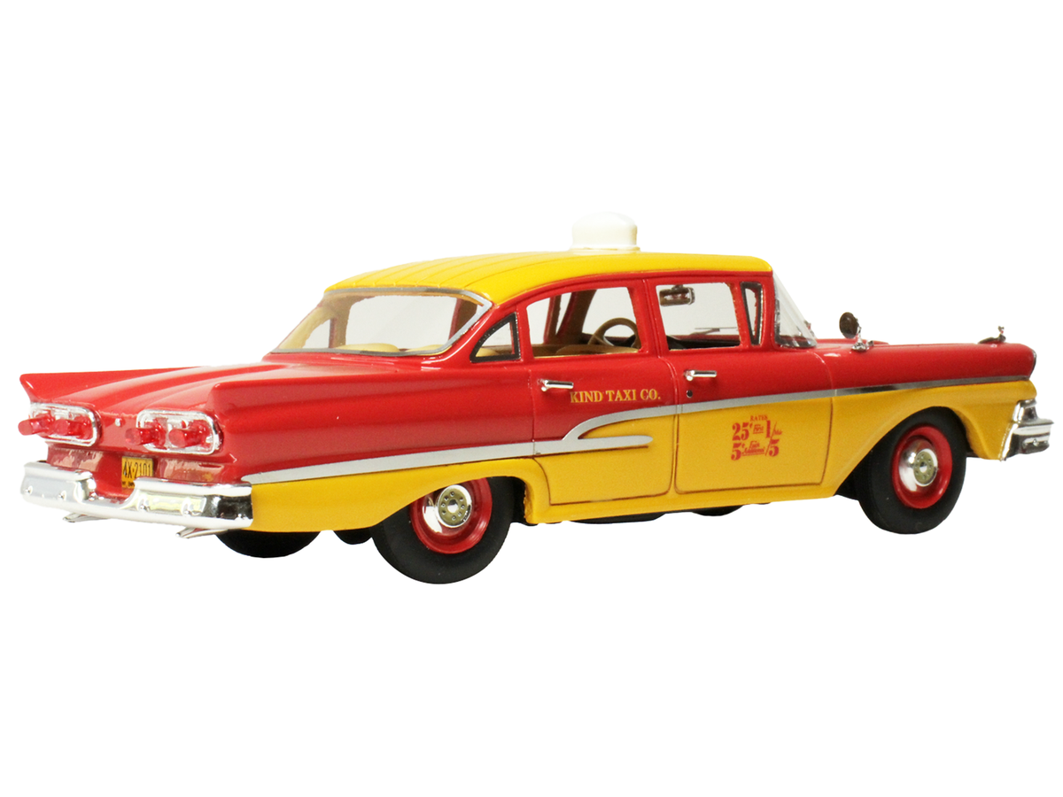 1958 Ford Custom 300 Taxi Cab "Kind Taxi Co." Red and Yellow with Yellow Interior Limited Edition to 200 pieces Worldwide 1/43 Model Car by Goldvarg Collection LuxuryLifeWay Online Store