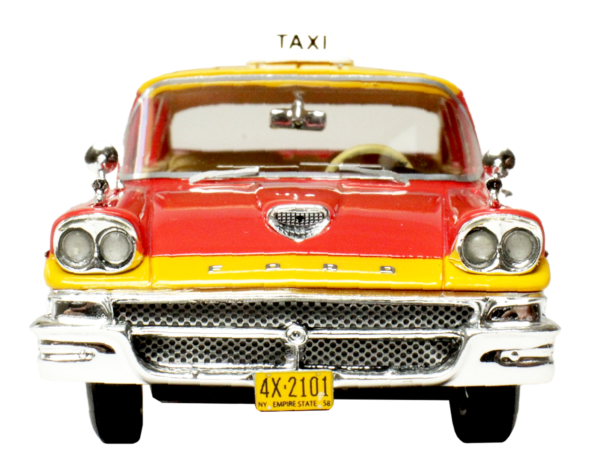 1958 Ford Custom 300 Taxi Cab "Kind Taxi Co." Red and Yellow with Yellow Interior Limited Edition to 200 pieces Worldwide 1/43 Model Car by Goldvarg Collection LuxuryLifeWay Online Store