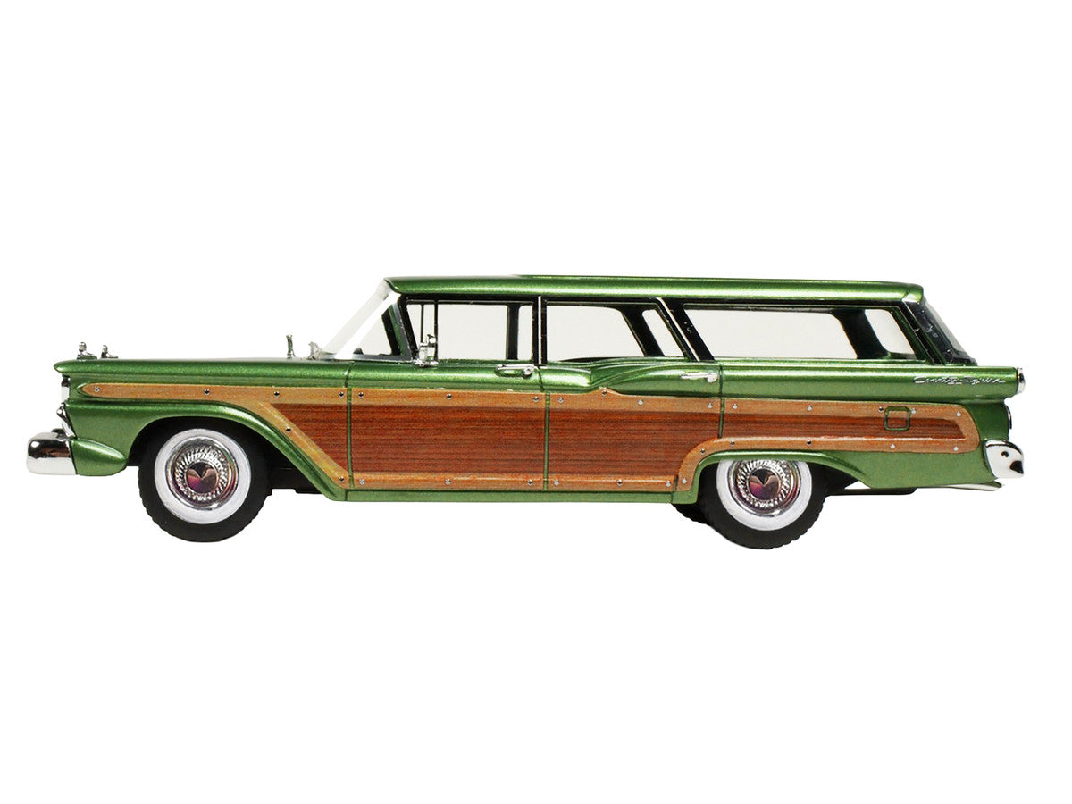 1959 Ford Country Squire Sherwood Green Metallic with Woodgrain Sides and Green Interior Limited Edition to 200 pieces Worldwide 1/43 Model Car by Goldvarg Collection LuxuryLifeWay Online Store