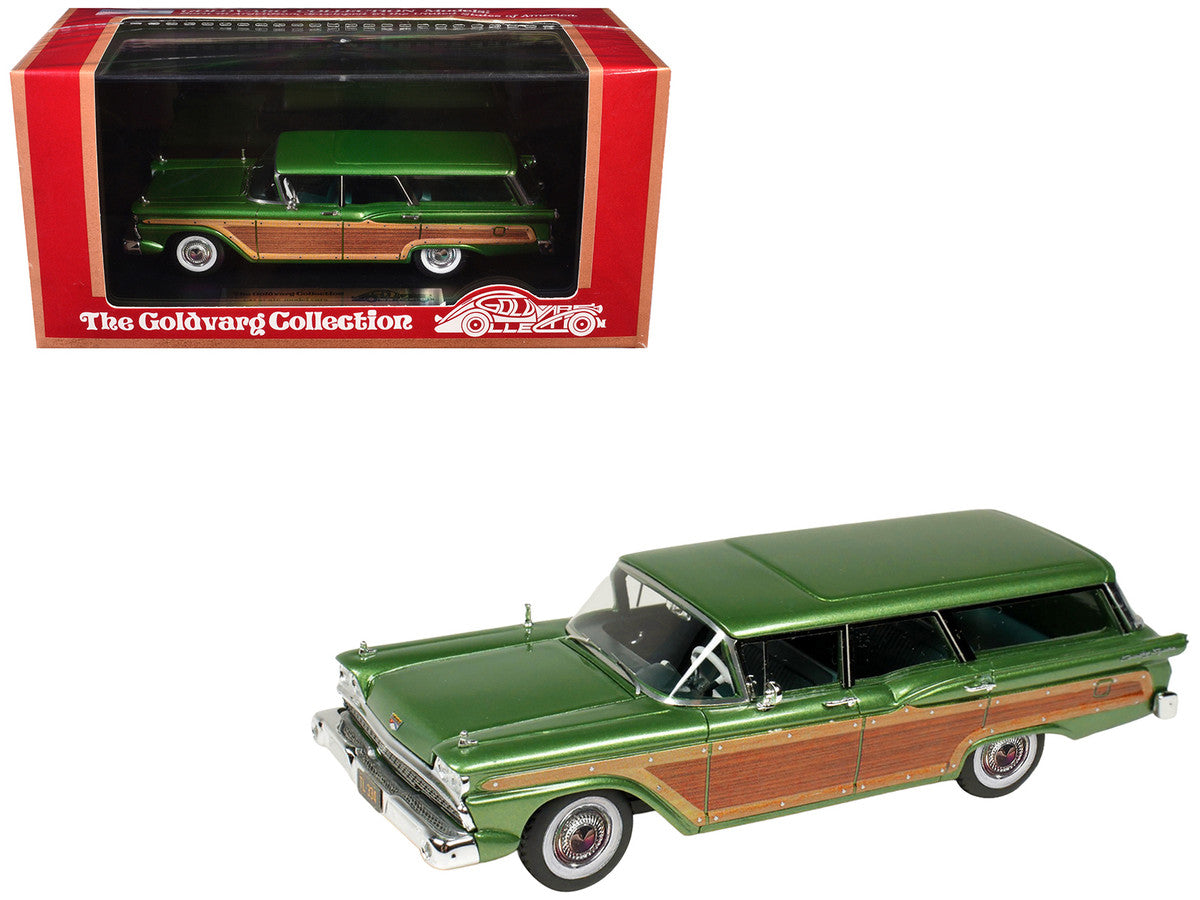 1959 Ford Country Squire Sherwood Green Metallic with Woodgrain Sides and Green Interior Limited Edition to 200 pieces Worldwide 1/43 Model Car by Goldvarg Collection LuxuryLifeWay Online Store