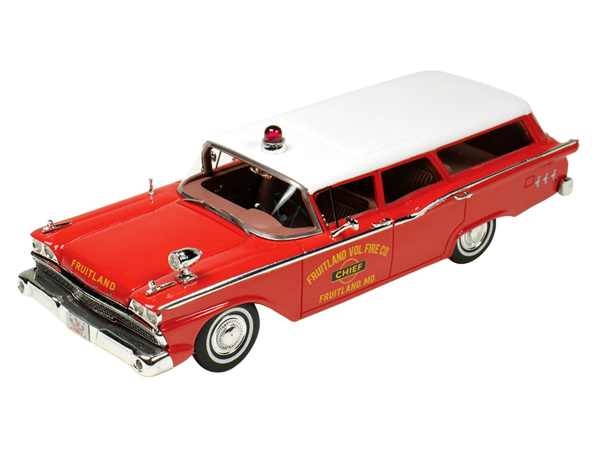1959 Ford Country Squire "Fruitland MD Fire Chief" Red with White Top Limited Edition to 200 pieces Worldwide 1/43 Model Car by Goldvarg Collection LuxuryLifeWay Online Store