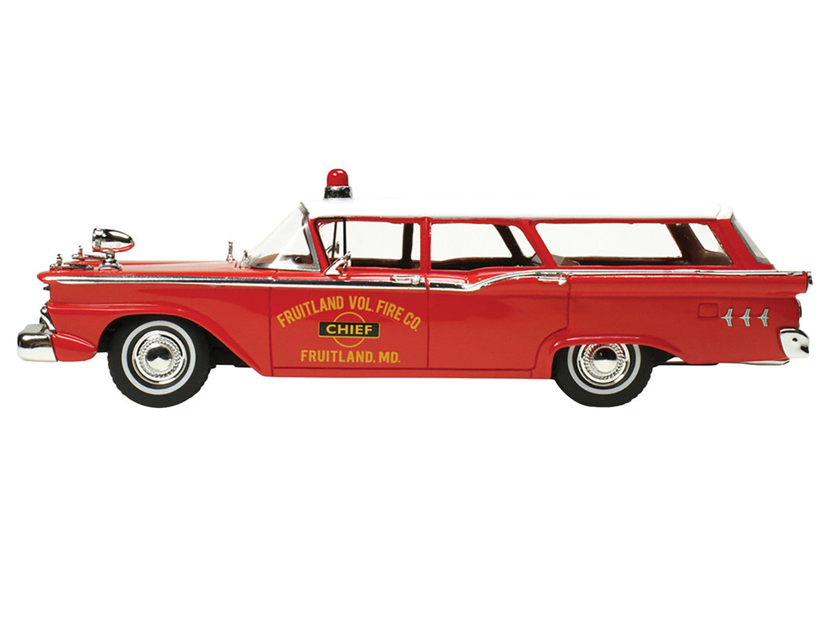 1959 Ford Country Squire "Fruitland MD Fire Chief" Red with White Top Limited Edition to 200 pieces Worldwide 1/43 Model Car by Goldvarg Collection LuxuryLifeWay Online Store