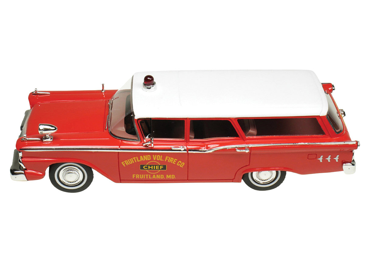 1959 Ford Country Squire "Fruitland MD Fire Chief" Red with White Top Limited Edition to 200 pieces Worldwide 1/43 Model Car by Goldvarg Collection LuxuryLifeWay Online Store