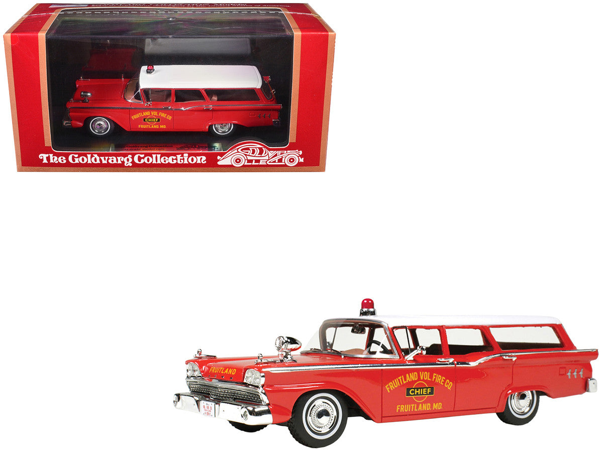 1959 Ford Country Squire "Fruitland MD Fire Chief" Red with White Top Limited Edition to 200 pieces Worldwide 1/43 Model Car by Goldvarg Collection LuxuryLifeWay Online Store