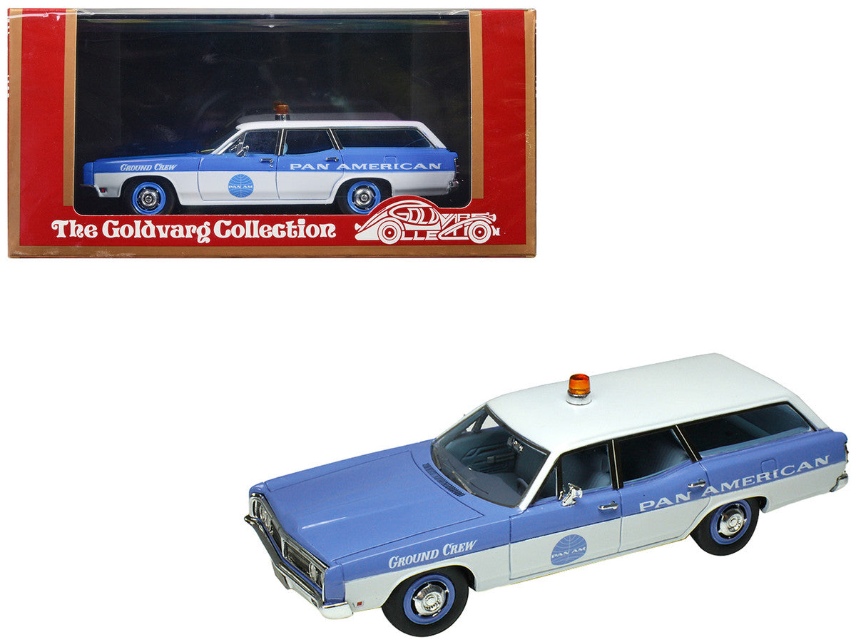 1970 Ford Galaxie Station Wagon Blue and White with Blue Interior "Pan-American Airlines Ground Crew" Limited Edition to 180 pieces Worldwide 1/43 Model Car by Goldvarg Collection LuxuryLifeWay Online Store