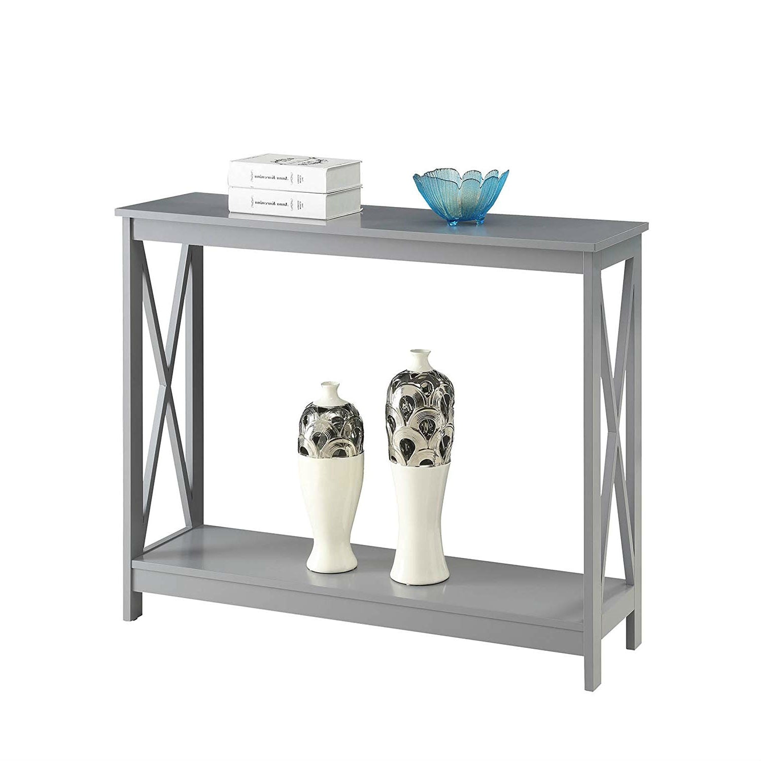 Grey Wood Console Sofa Table with Bottom Storage Shelf LuxuryLifeWay Online Store