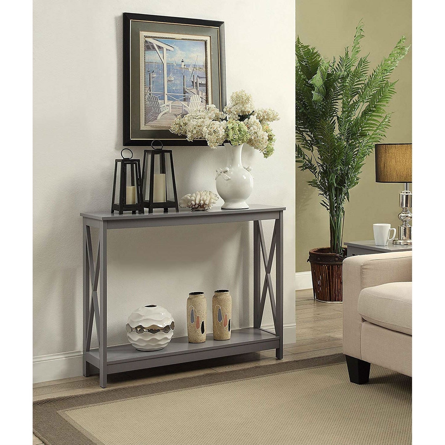 Grey Wood Console Sofa Table with Bottom Storage Shelf LuxuryLifeWay Online Store