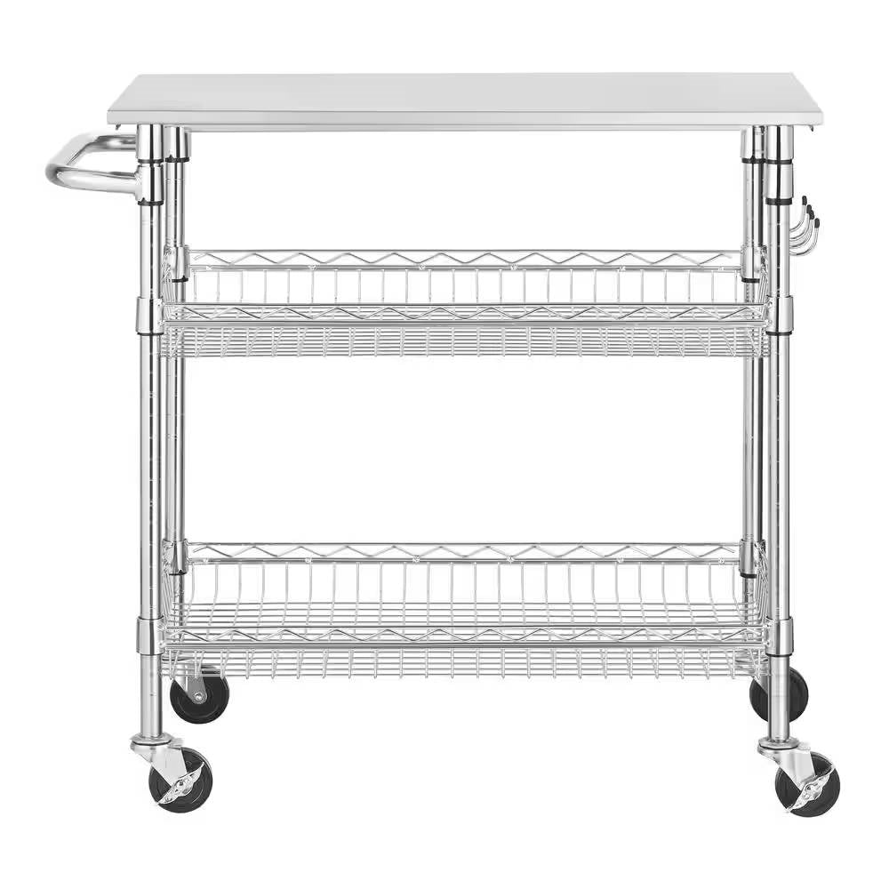 Kitchen Island Cart with Stainless Steel Top and 2 Bottom Storage Shelves LuxuryLifeWay Online Store