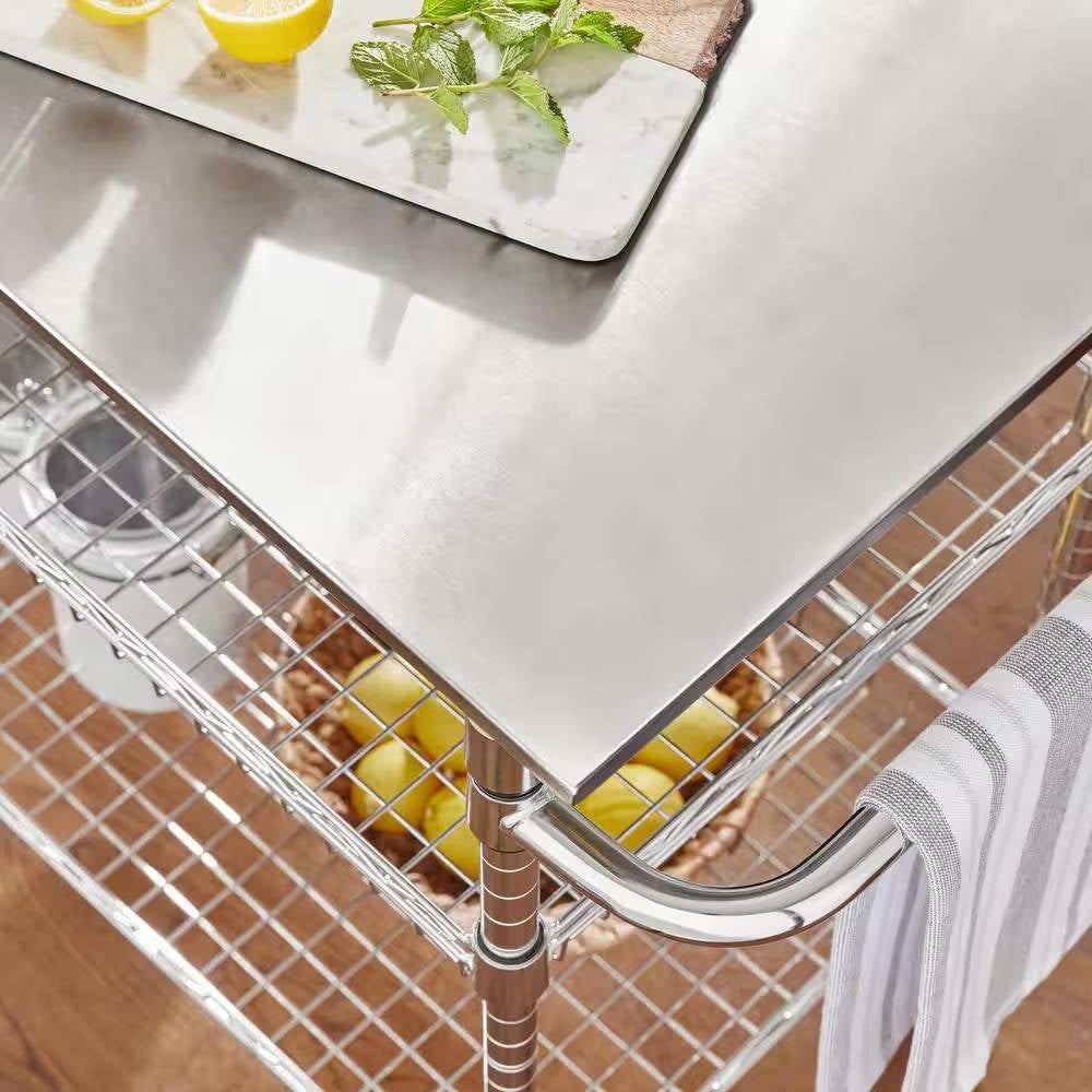 Kitchen Island Cart with Stainless Steel Top and 2 Bottom Storage Shelves LuxuryLifeWay Online Store