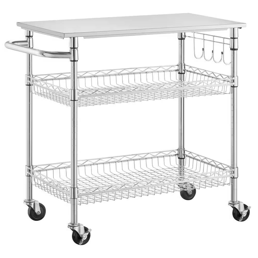 Kitchen Island Cart with Stainless Steel Top and 2 Bottom Storage Shelves LuxuryLifeWay Online Store