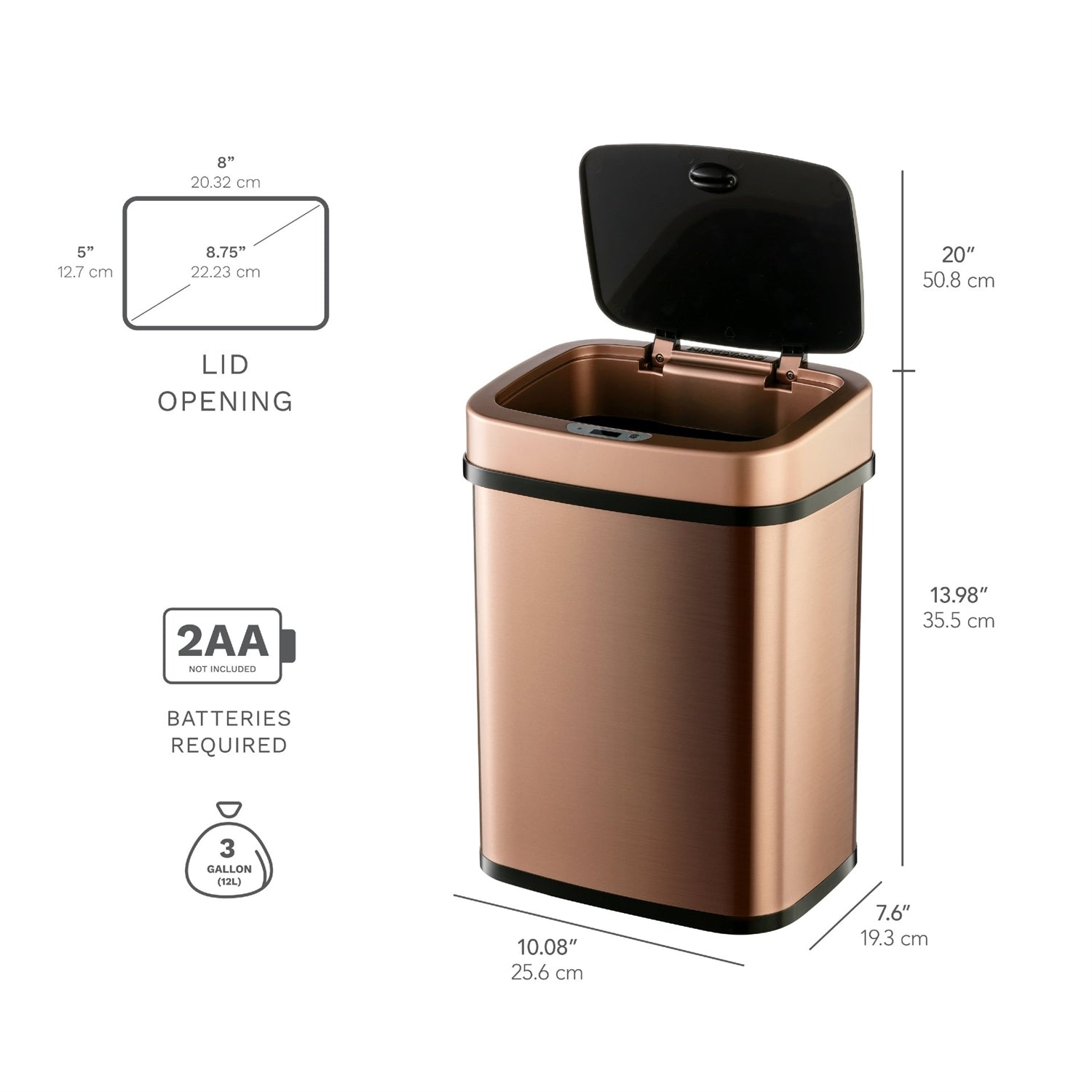3-Gallon Motion Sensor Touchless Stainless Steel Trash Can in Copper Gold Finish LuxuryLifeWay Online Store