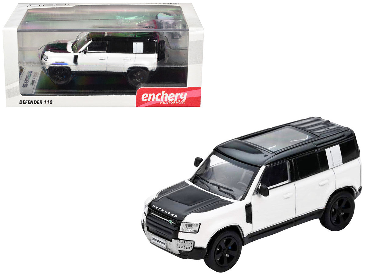 Land Rover Defender 110 White Metallic with Black Top and Roof Rack 1/64 Diecast Model Car by GCD x Enchery LuxuryLifeWay Online Store