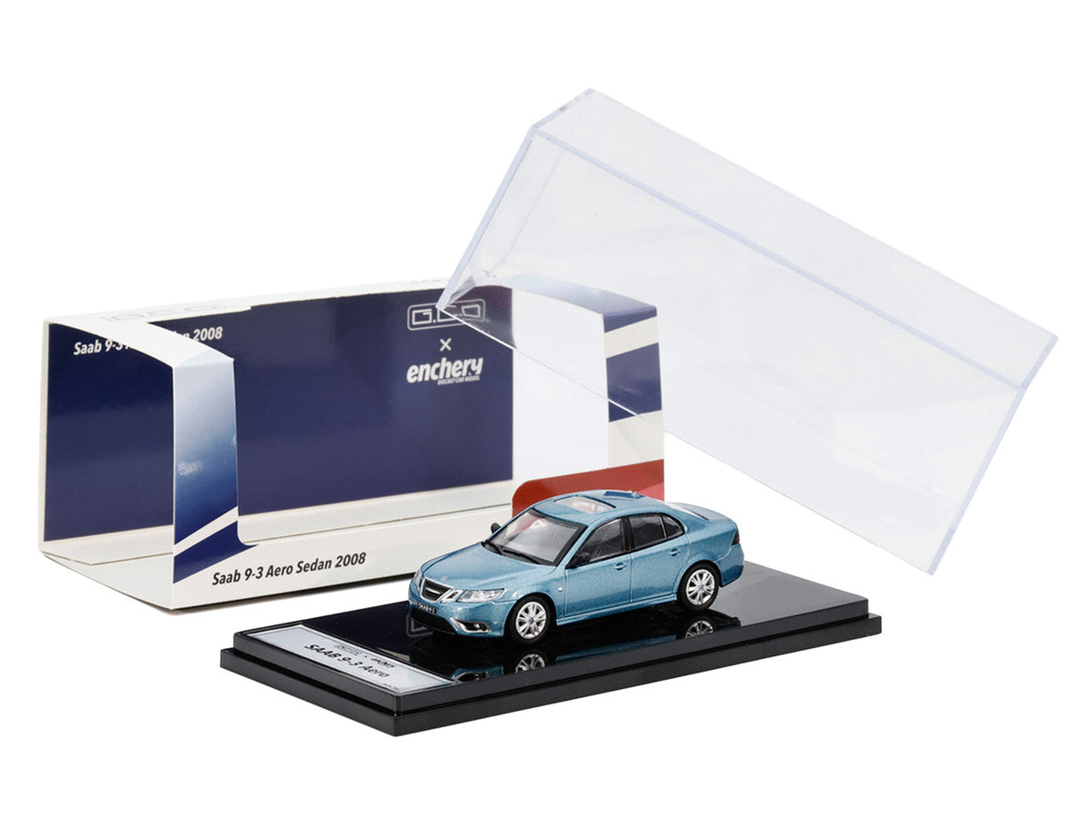 2008 Saab 9-3 Aero Sedan Blue Metallic with Sunroof 1/64 Diecast Model Car by GCD x Enchery LuxuryLifeWay Online Store