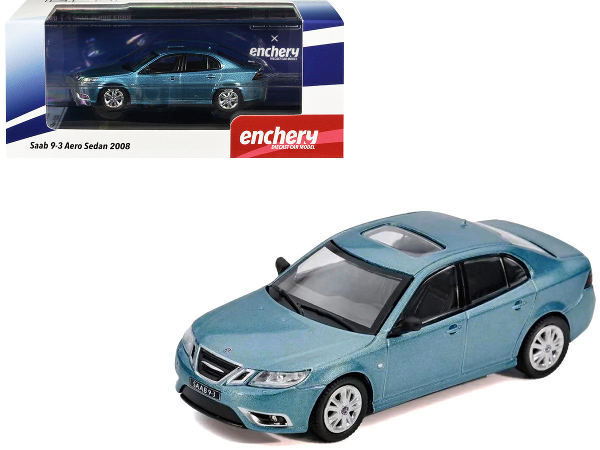 2008 Saab 9-3 Aero Sedan Blue Metallic with Sunroof 1/64 Diecast Model Car by GCD x Enchery LuxuryLifeWay Online Store