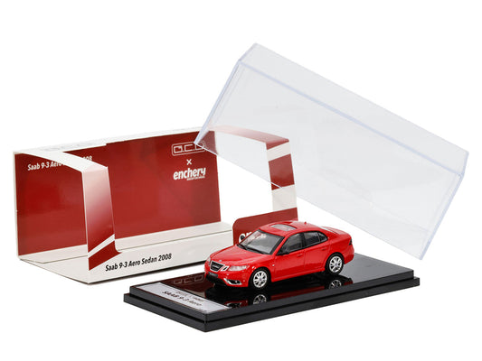 2008 Saab 9-3 Aero Sedan Red with Sunroof 1/64 Diecast Model Car by GCD x Enchery LuxuryLifeWay Online Store