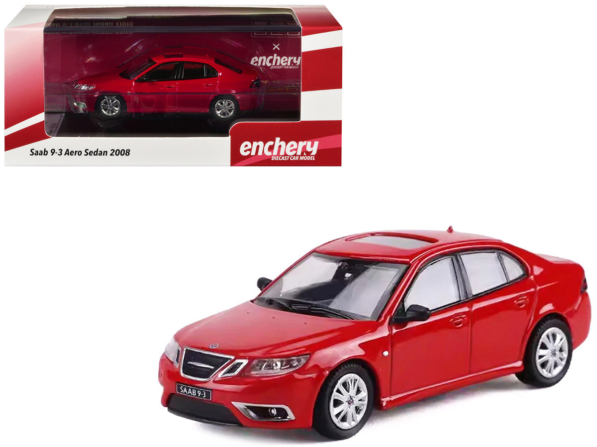 2008 Saab 9-3 Aero Sedan Red with Sunroof 1/64 Diecast Model Car by GCD x Enchery LuxuryLifeWay Online Store