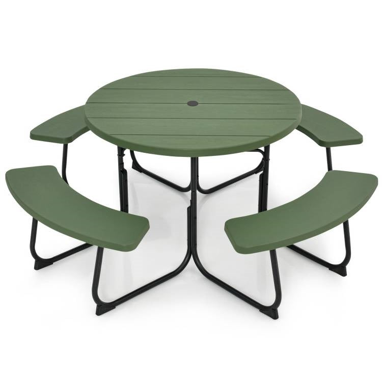 Green All Weather 8 Seater Picnic Table Umbrella Hole LuxuryLifeWay Online Store