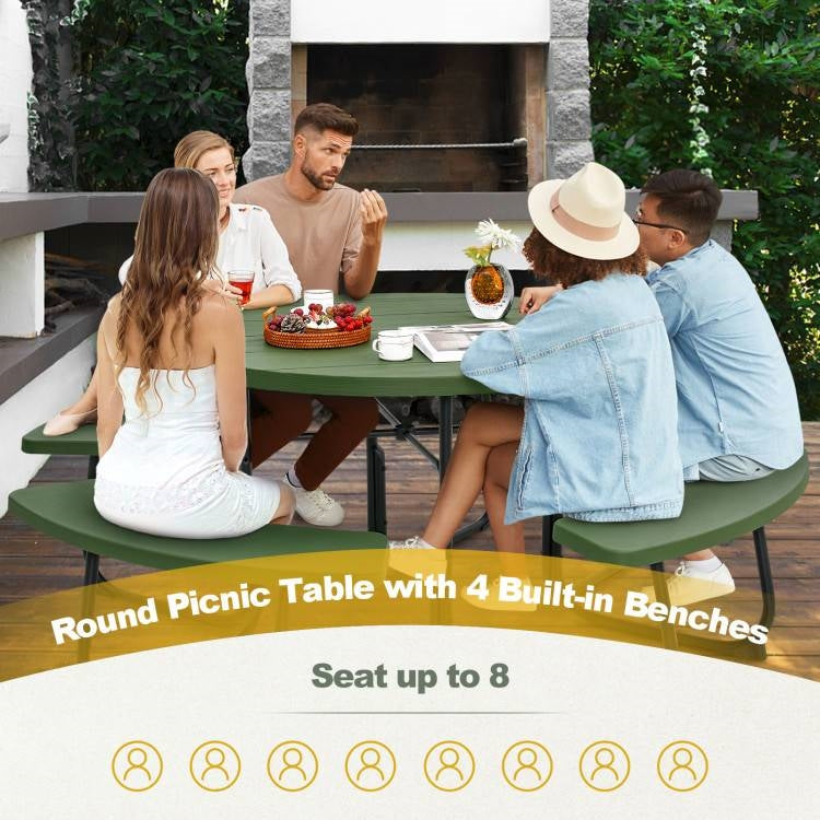 Green All Weather 8 Seater Picnic Table Umbrella Hole LuxuryLifeWay Online Store