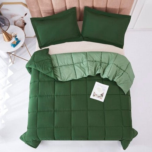 Full/Queen Traditional Microfiber Reversible 3 Piece Comforter Set in Green LuxuryLifeWay Online Store
